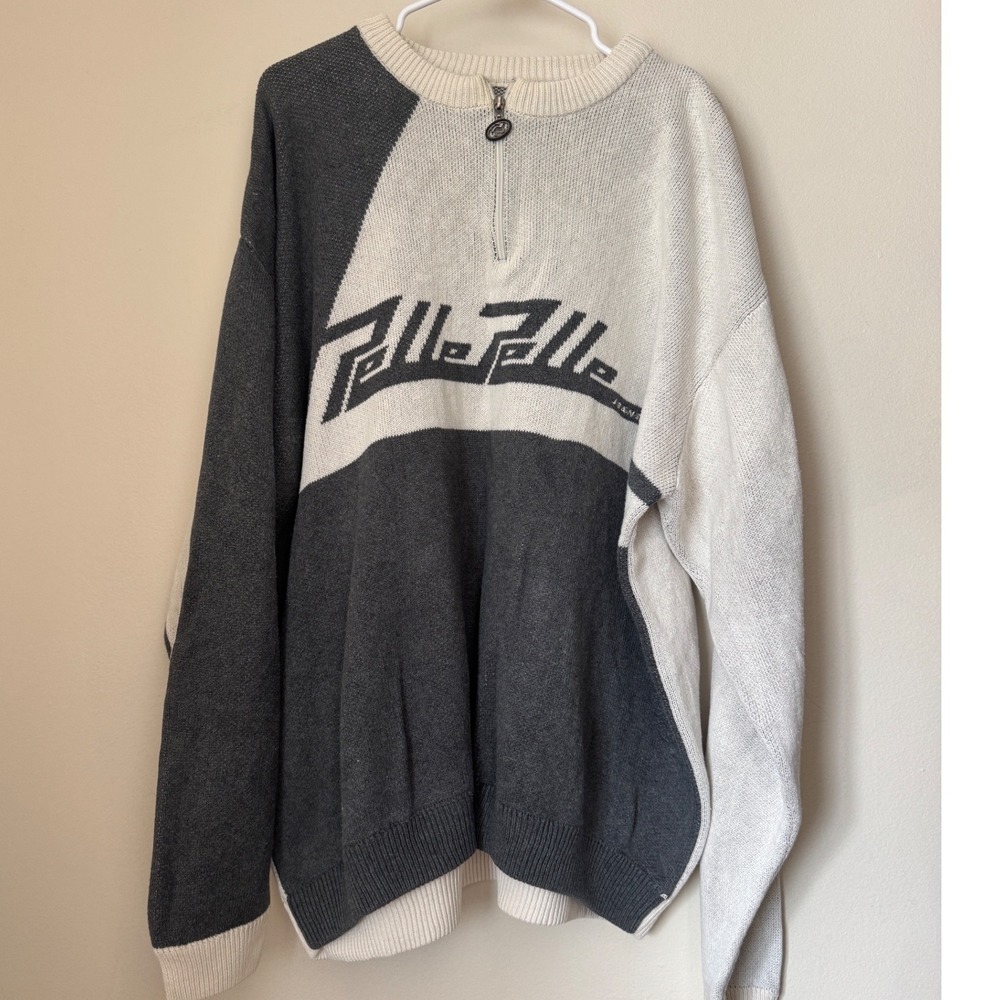 Pelle Pelle Marc Buchanan Vintage Quarter Zip Sweater XXL Colorblock Grey Cream